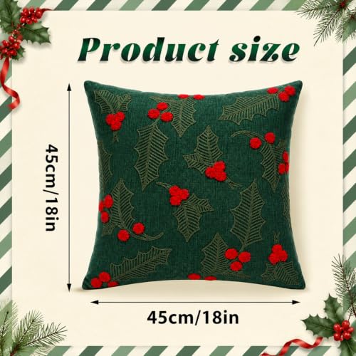 Peryiter 2 Pcs Christmas Throw Pillow Covers 18x18, Holly Berry