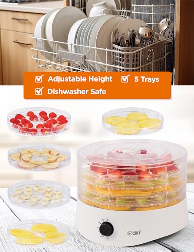 Commercial CHEF White Food Dehydrator with 5 BPA-Free 9.25" Trays, CCD100W6