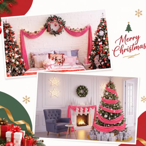 Pink Velvet Christmas Mantel Garland 16.4 ft with Ties & Pins (Brand: Teyva Daily) - Extra-Long Winter Decor