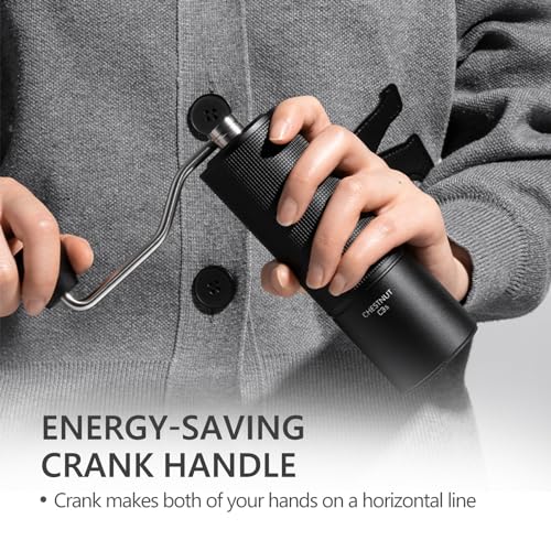 Manual Coffee Grinder Stainless Steel Conical Burr, Adjustable Grind for Travel & Home - Black