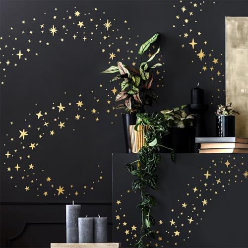 Golden Stars Stickers, 167 Pack Celestial Decals for Christmas & Holiday Decor, Sparkles Wall Art for Party & Birthday Decor, Vinyl Decals for Kids