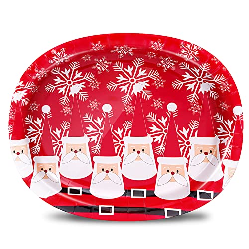Tyzarglef 50 Count 10x12.5in Red Christmas Oval Paper Plates - Disposable Dinner Platters