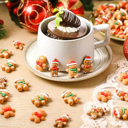Beeveer 80 Pcs Mini Christmas Gingerbread Man Resin Charms - Brown Variation