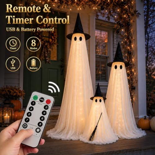 Halloween Decorations Outdoor 3 Pack Lighted Ghost-Family with Timer