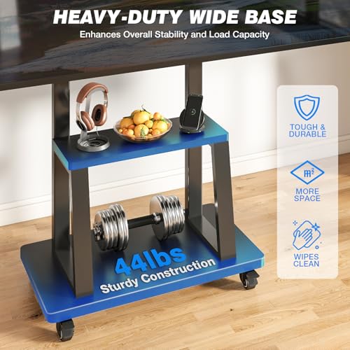Black Rolling TV Cart for 37-75 Inch TVs Up to 150lbs - Double Shelves, Height Adjustable