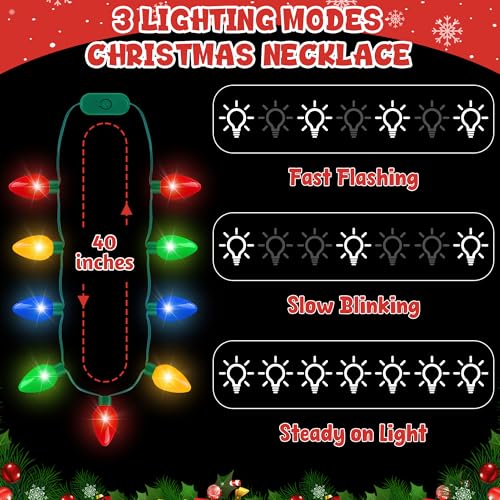 3PCS Christmas Light Necklace, Colorful Glowing Necklace with 9 LED