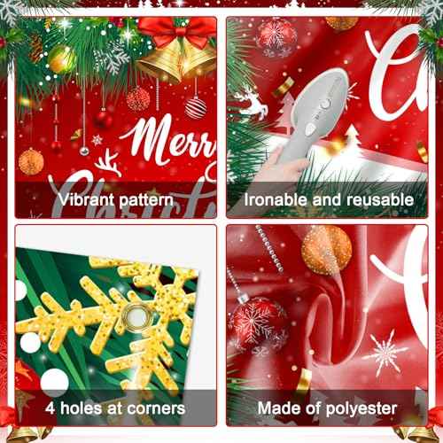 Merry Christmas Backdrop 6x4 ft Christmas Banner Red Green Garland Jingle Bell Holiday Photo Background Xmas Party Decorations
