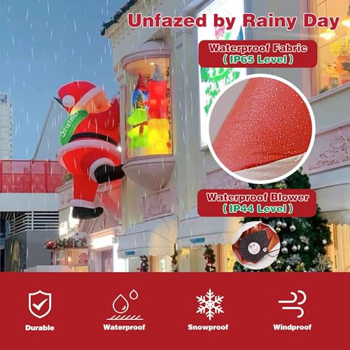 6ft Hanging Santa Christmas Inflatable with LED Lights - Joyful Outdoor Decor by TwoBees (6FT Hanging Santa)