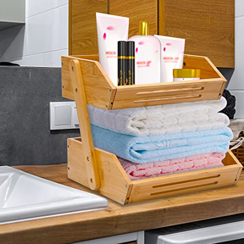 VIKEYHOME 2-Tier Natural Bamboo Fruit Basket Stand - 11" Countertop Organizer