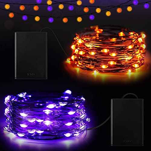 2 Pieces Halloween Fairy String Lights 10 ft 30 LED String Lights Copper Wire Fairy Lights for Halloween Christmas Wedding Party Patio Decoration, Orange, Purple