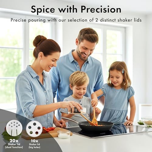 EDELHAUS Glass Spice Jars with Label, Seasoning Set, 24x Black Steel