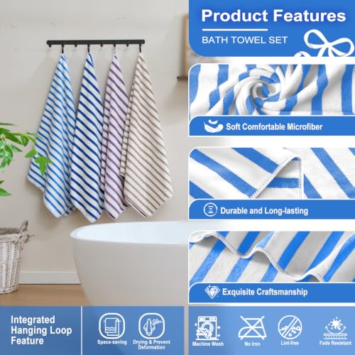 JML Microfiber Beach Towels Set 6 Pack 27" x 55" Cabana Stripe Blue - Quick Dry & Absorbent