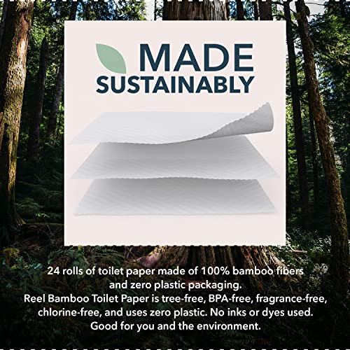 Reel 3-Ply Bamboo Toilet Paper - 24 Rolls, 300 Sheets Each, Eco-Friendly, Septic Safe