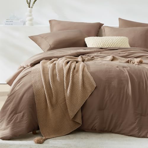 Oversized King Comforter Set - 3 Pieces Brown Soft Bedding - 120"x98"