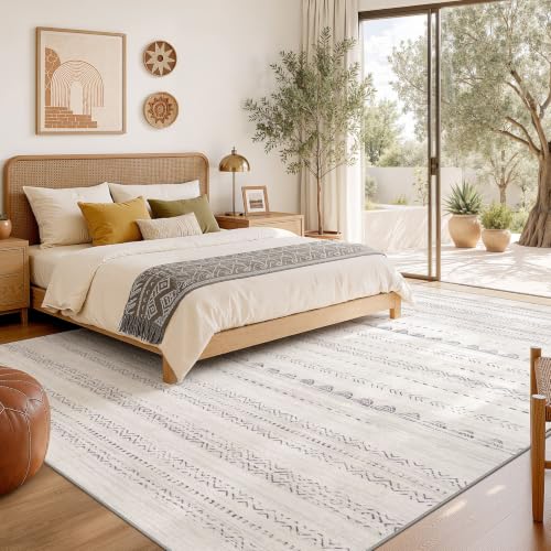 Nakagishi Boho 6x9 Gray Area Rug - Machine Washable, Non-Slip, Soft Living Room Carpet