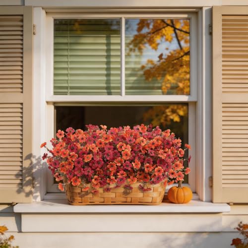 Artificial Fall Flowers 24 PCS Outdoor Plants for Garden & Home Decor - Orange Brown