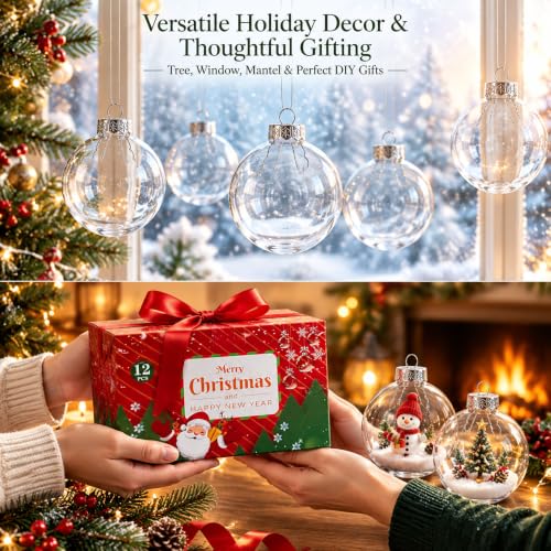 3.15 inch Christmas Balls,12PCS Clear Plastic Ornament Balls,DIY