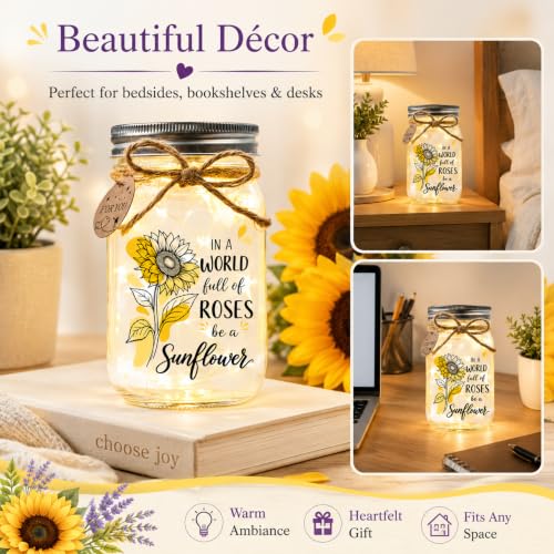 Sunflower Gifts for Women, Birthday Mason Jar Night Light