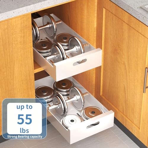 HBL' White 21" Deep Pull Out Cabinet Organizer 10" Wide, 2 Pack - Frameless Kitchen Shelves
