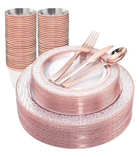 Ciaell 150PCS Rose Gold Disposable Plate Set with Cutlery - Wedding & Party Supplies