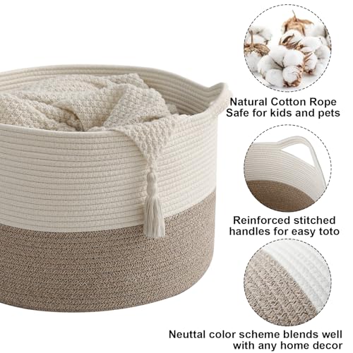 115L Extra Large Woven Laundry Basket - White & Brown, Collapsible Storage