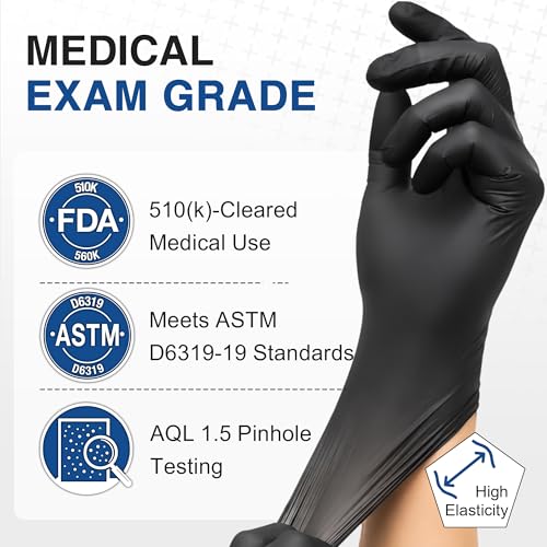 Disposable Nitrile Gloves Large Pack of 1000 Black Medical Exam Gloves - Latex-Free
