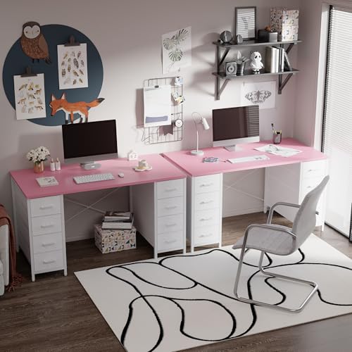Pink 47-Inch Computer Desk with 8 Fabric Drawers for Home Office & Gaming