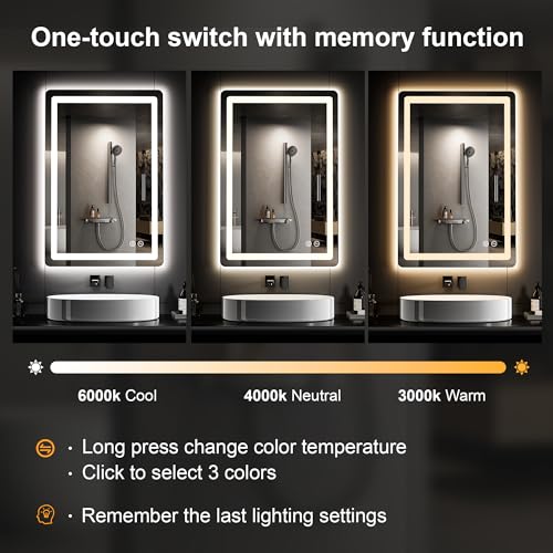 TRAHOME 36x24 Inch LED Bathroom Mirror with Lights, Unframed Round Corner