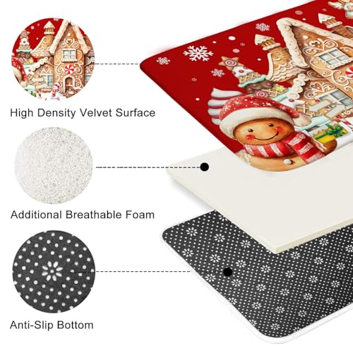 Christmas Shower Curtain Set with Gingerbread Design, Non-Slip Bath Rugs & Toilet Lid Cover - 4 Pieces