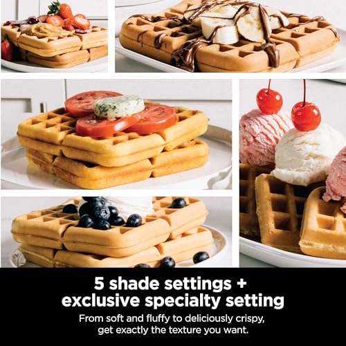 Belgian Waffle Maker with 5 Shade Settings, Vertical Design, Nonstick Interior