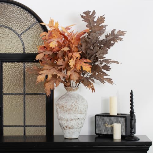 Fall Oak Stems - 6 Pcs 35-Inch Faux Autumn Branches with Foliage, Vintage Brown-Orange Variation