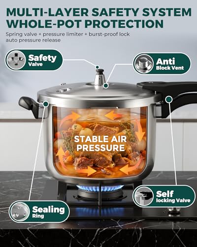 WantJoin 10.6 Qt Stainless Steel Induction Pressure Cooker with Spring Valve Safety