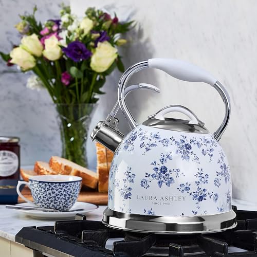 Laura Ashley China Rose 2.5L Stovetop Tea Kettle with Whistle - Classic Design