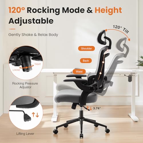 DUMOS Executive Mesh Office Chair - Classic Gray, Ergonomic Desk Chair