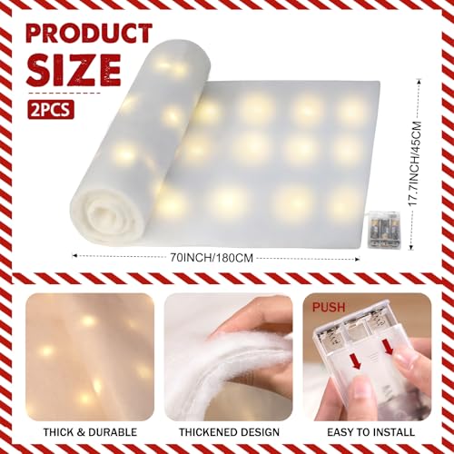 Hatisan White 2-Pack LED Snow Blankets with 100 Warm White String Lights, 70x17.7 Inches Christmas Indoor Outdoor Decor