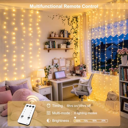 Warm White 600 LED Curtain String Lights 9.5ft x 19.6ft for Bedroom & Events