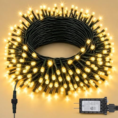 MGYIF 66ft 200 LED Warm White Outdoor Christmas String Lights with 8 Modes & Timer