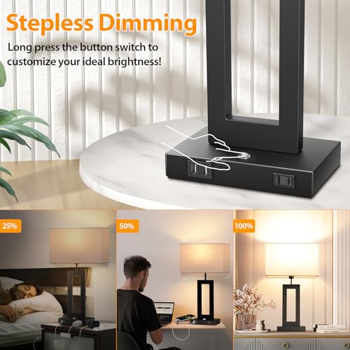Black 22-Inch Touch Control Bedside Nightstand Table Lamps Set of 2 - Large