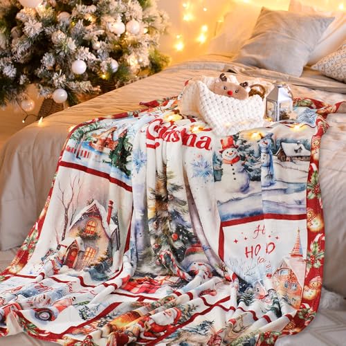 Throw Blanket for Women Girl, 60"x50" Happy New Year Gift Merry Christmas Blanket Gift Lightweight Flannel Warm Cozy for Sofa Beddings Friends