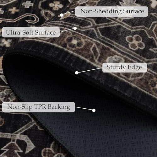 8x10 Black Gold Washable Area Rug - Ultra Soft Non-Slip Living Room Carpet