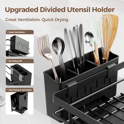 Black Dish Drying Rack Set for Kitchen Counter & Over Sink - 2 Pack