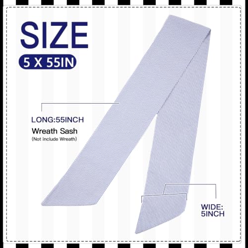 Blue Stripe Wreath Sash for Front Door DIY Embroidery 5"x54" - Fucibt