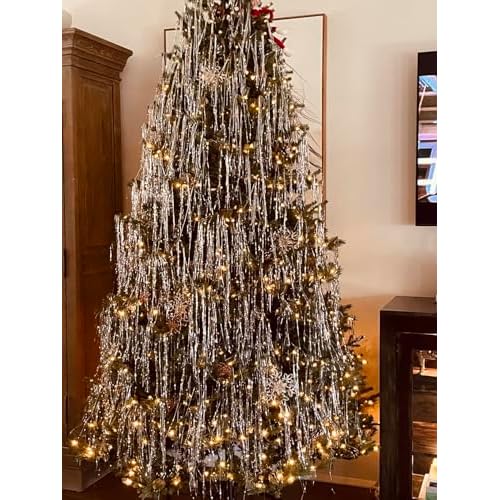 CCINEE 5000 Strands Silver Christmas Tree Icicles Tinsel, 19.7" Tinsel Foil Fringes Garland Holiday Hair for Birthday Wedding Holiday Christmas Tree Decoration Supplies