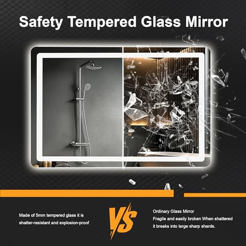 TRAHOME 36x24 Inch LED Bathroom Mirror with Lights, Unframed Round Corner