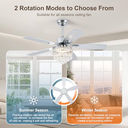 Chrome 42-Inch Ceiling Fan with Lights and Remote Control