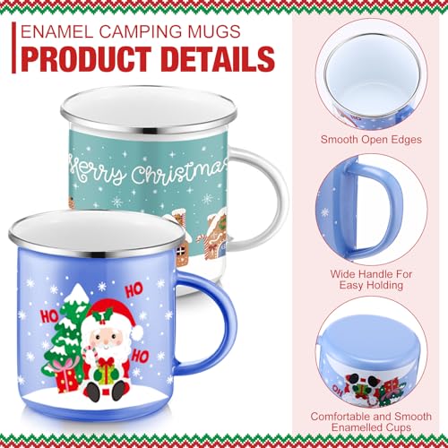Sliner 16 Pack Christmas Enamel Coffee Mugs 12 oz Classic Style