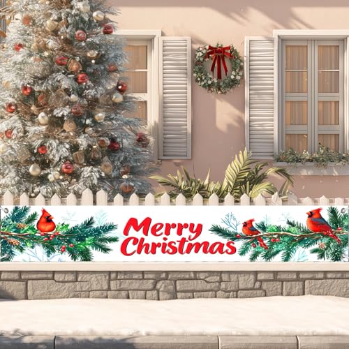HOMETITUTE Merry Christmas Banner Cardinal Pine Decor 118 x 20 Inch - variation #9