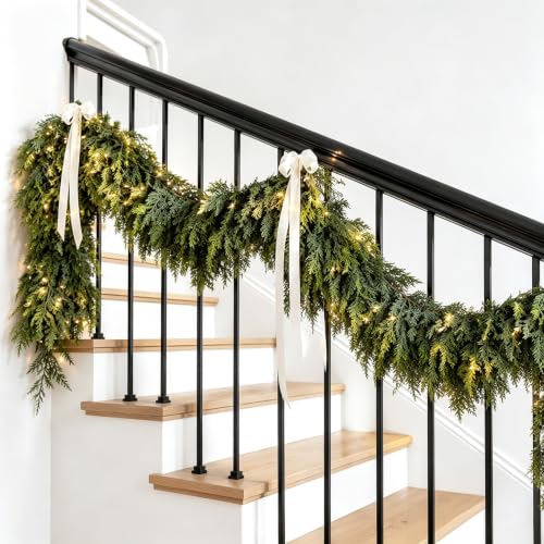 2 Pcs 6ft Real Touch Cedar Artificial Christmas Garland – Greenery, Cedar Look