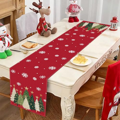 Bloss Christmas Table Runner 13"x72", Xmas Trees Snowflakes Winter Table Decor, Holiday Decorative Table Decorations for Kitchen Dinning Dresser Scarf Home Decor