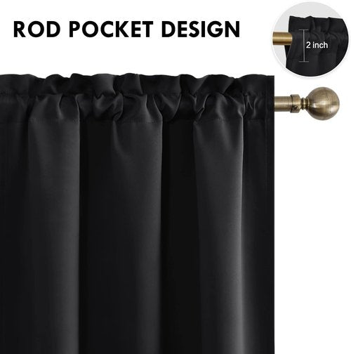 DWCN Blackout Curtains - Thermal Insulated & Noise Reducing | Black, 42x63 Inch, Set of 2 Panels
